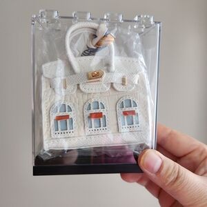 White Miniature Handbag with Blue and Orange Accents Mini Bag Keychain/charm